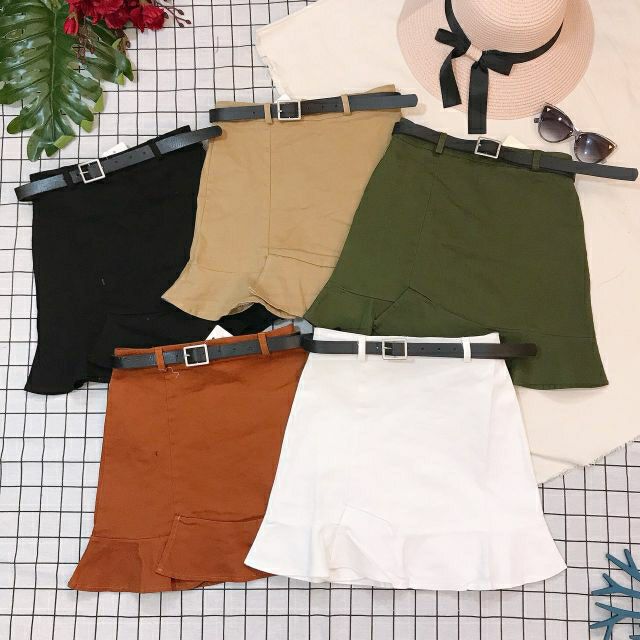 Chân váy đắp lệch viền bèo kèm belt QC ( Ảnh thật)