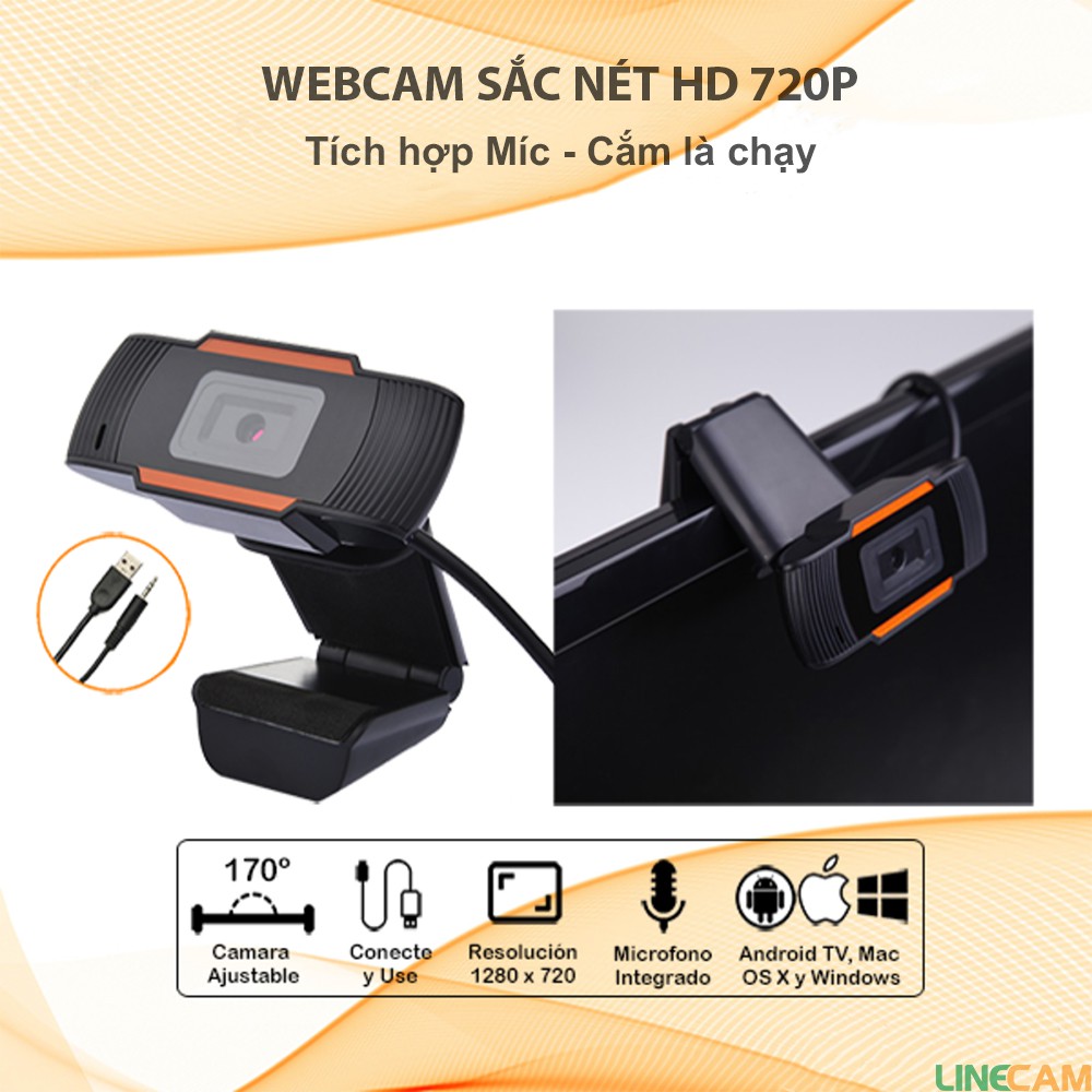 Webcam Máy Tính, Camera Có Mic 720p cho Laptop PC Học sinh Online Qua Zoom, Trực Tuyến - Gọi Video Sắc Nét