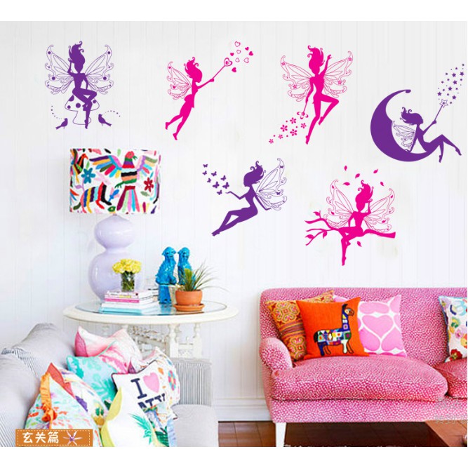 Decal trang trí tường - Cô Gái Thiên Thần Hồng Đen