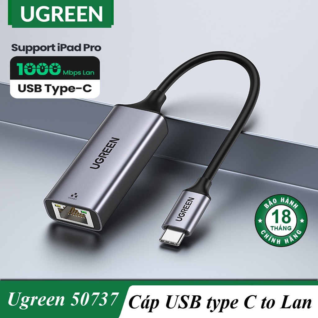 Cáp Chuyển USB Type-C to Lan 10/100/1000Mbps chính hãng UGREEN 50307 / 50737