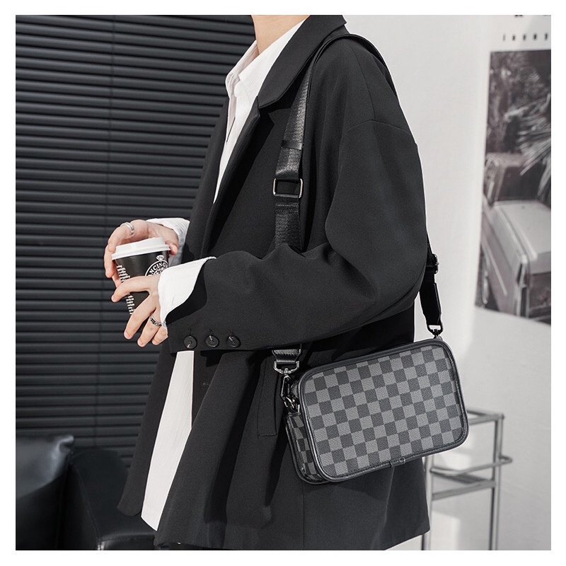Túi xách đeo chéo nam, túi xách nam đeo ngực kiểu dáng vuông caro chống nước PA38 | BigBuy360 - bigbuy360.vn