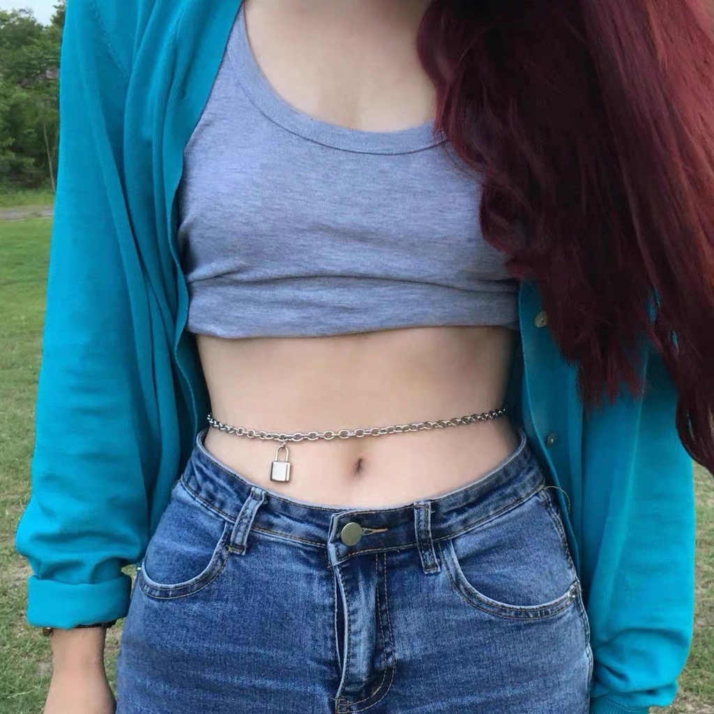 Dây xích thắt eo hình ổ khóa hot girl 2 màu cá tính Chuỗi thắt lưng trang trí váy