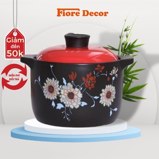 Nồi sứ, nồi gốm sứ kháng khuẩn dưỡng sinh họa tiết hoa cúc dùng làm nồi kho cá hầm xương fiore