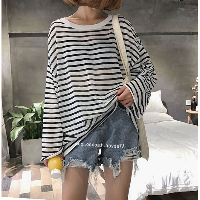 ÁO LEN GIẤY KẺ DÀI TAY (kèm ảnh chụp thật)