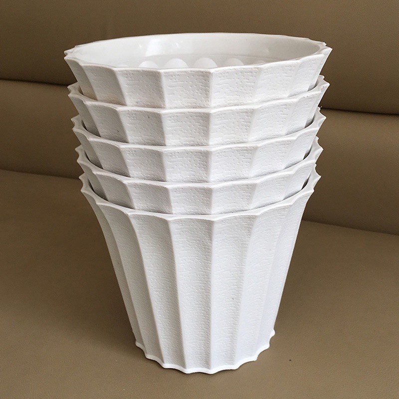 (23x19cm) Chậu nhựa tròn khía Trắng để bàn trồng hoa, cây cảnh siêu đẹp, hàng CN dày,cứng, bền