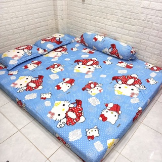 BỘ DRAP THUN HÀN QUỐC KITTY 4 MÓN [ 1 DRAP TRẢI GIƯỜNG, 2 VỎ GỐI ÔM, 1 VỎ GỐI NẰM ].