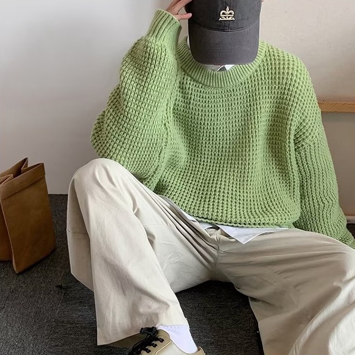 Áo sweater Dệt Kim Tay Dài Cổ Tròn Đơn Giản Thời Trang unisex Phong Cách Hàn Quốc