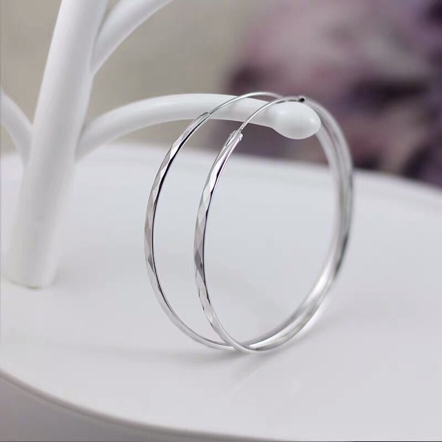 Khuyên tai vòng tàu vòng to phay đường kính 7cm bạc thật mạ vàng trắng xi kim