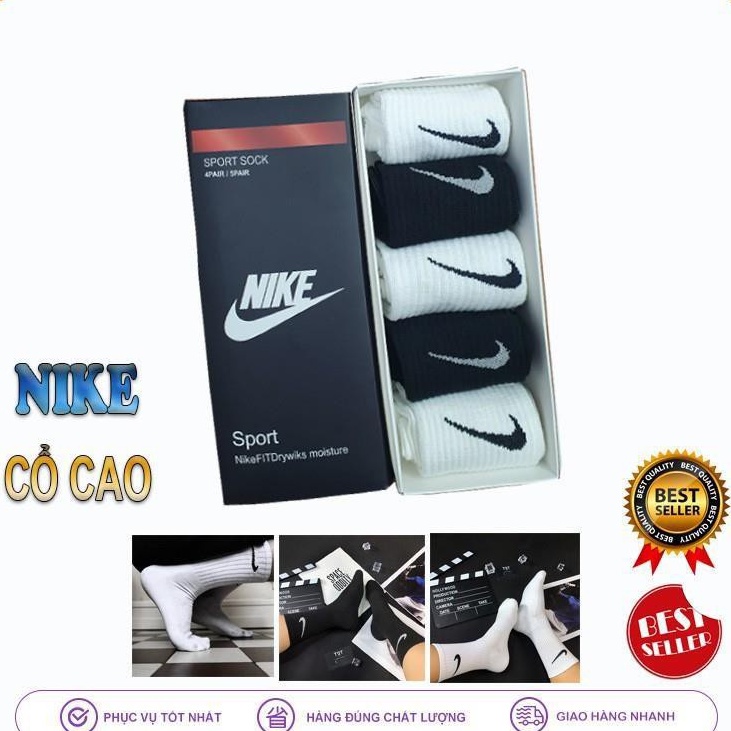 ✚♝HỘP 5 Đôi Tất NIKE CAO CỔ, Vớ Thể Thao Hàng xuất dư cấp QUÀ TẶNG - Bán buôn lẻ