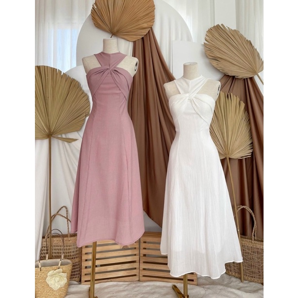 [Hàng Thiết Kế Cao Cấp]Đầm Xoắn Ngực Cổ Yếm TK490