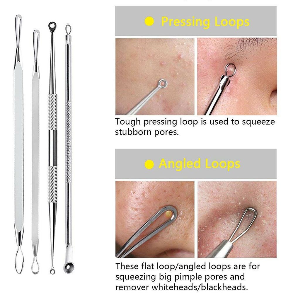 Set dụng cụ nặn mụn đầu đen bằng thép không gỉ thiết kế chuyên nghiệp kèm túi đựng