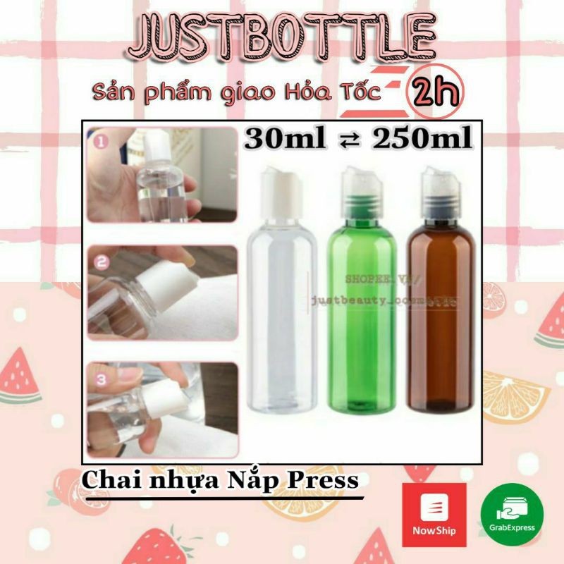 VỎ CHAI NHỰA PET nắp PRESS 30ml 50ml 100ml🍀LỌ CHIẾT MỸ PHẨM nhỏ có Nắp bật nhấn Trong suốt Nâu Xanh Trắng Đen Hồng