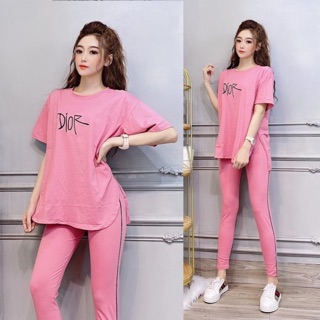 Sét Bộ Thể Thao In Chữ DiO Áo Xẻ Tà Siêu Xinh