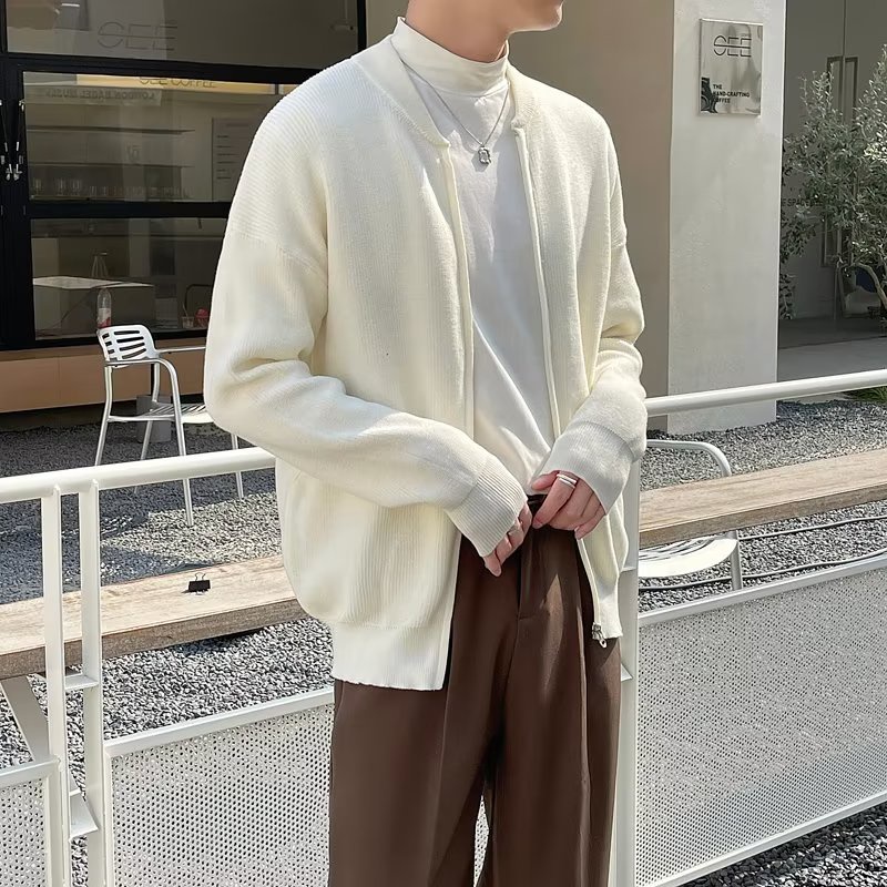 Áo Cardigan Dệt Kim Tay Dài Cổ Tròn Màu Trơn Thời Trang Mùa Đông 2022 Mới Cho Nam