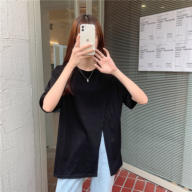 💃 Áo Thun Nữ Vạt Xẻ Lệch Tà Cộc Tay Dáng Rộng 3 Màu