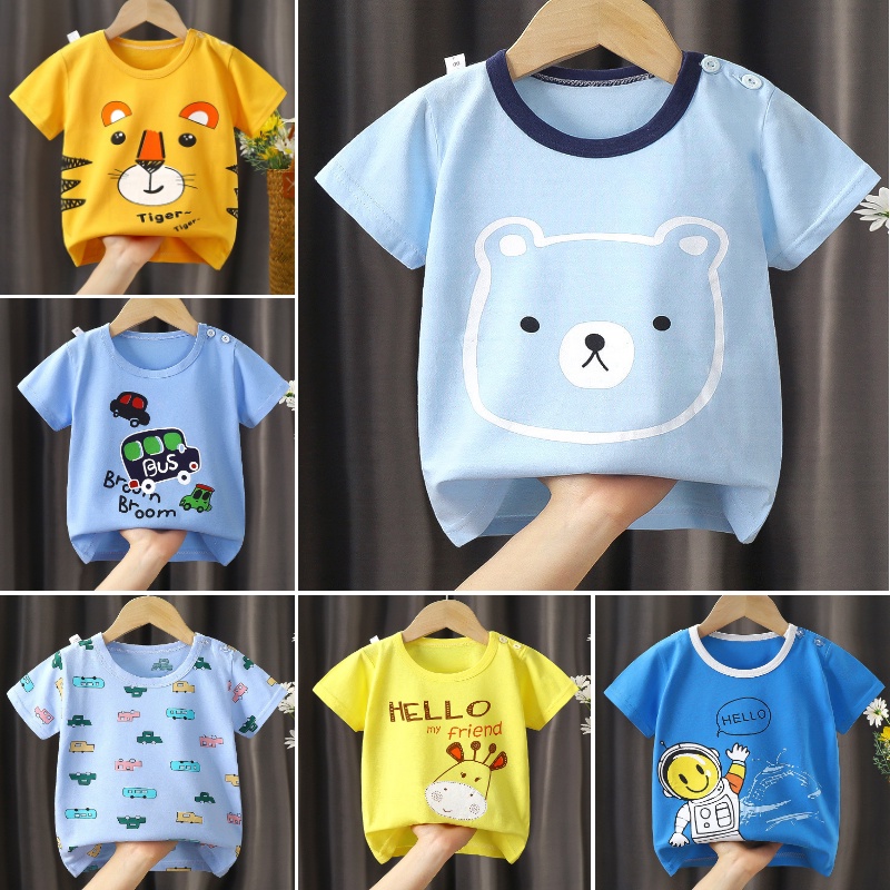 Áo Thun Cotton Ngắn Tay Thời Trang Cho Bé Trai 0-7 Tuổi