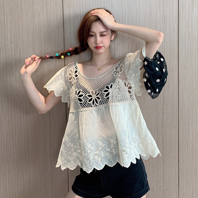 Áo Blouse Nữ Họa Tiết Hoa Lá Phong Cách Hàn Quốc