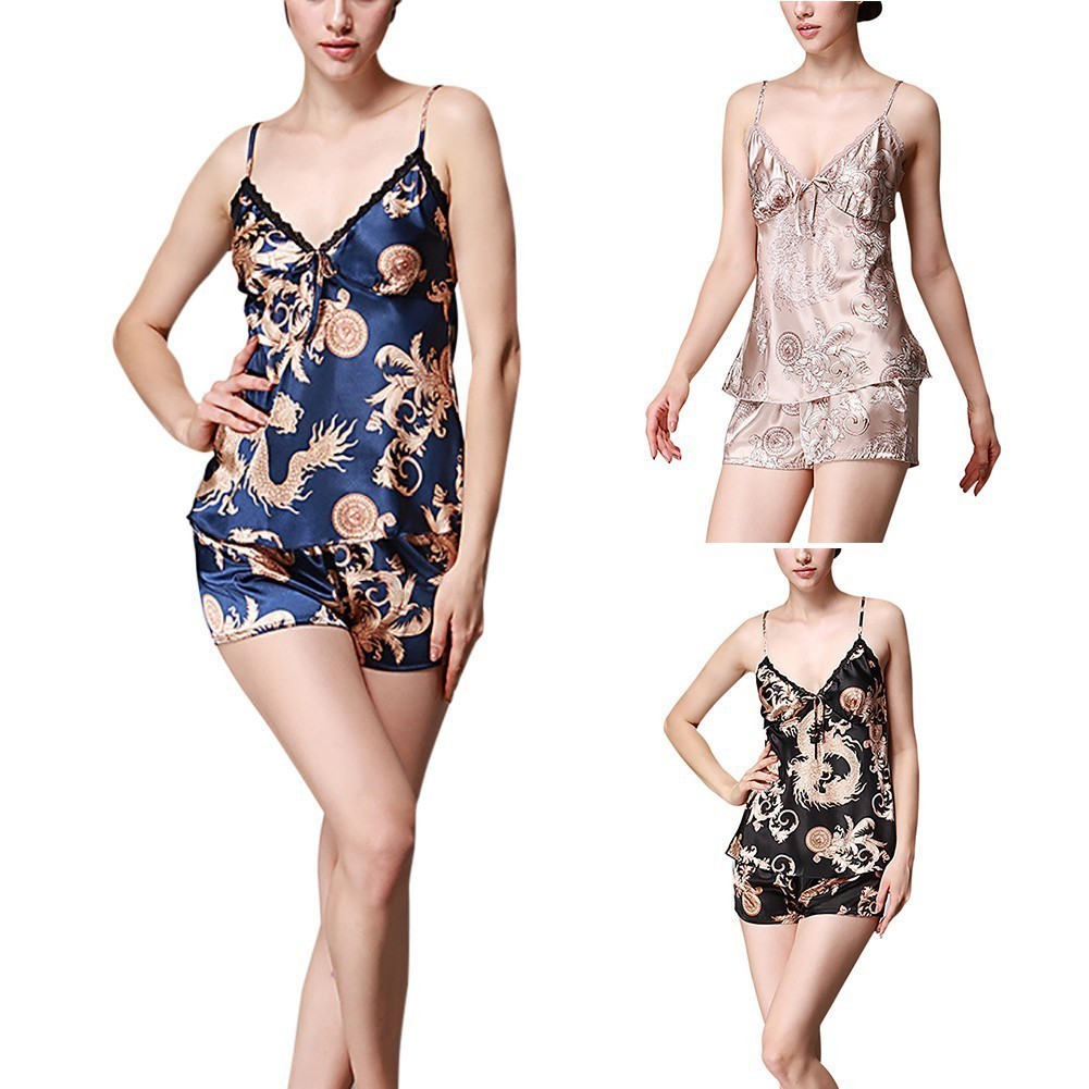 Set đồ ngủ satin giả lụa cho nữ