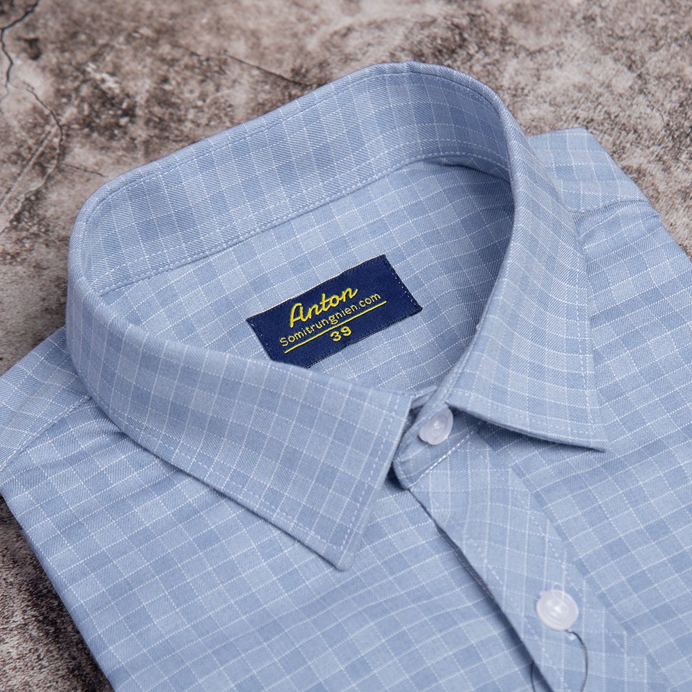 Áo Sơ Mi Nam Công Sở Trung Niên Thương Hiệu Anton Dài Tay Vải Sợi Tre Xanh Dương Kẻ Caro – AC137 | BigBuy360 - bigbuy360.vn