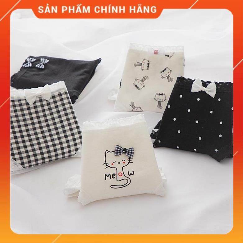 Quần Lót Nữ ❤️ Quần Cotton Nữ Viền Phối Hình Mèo Điệu Đà Tôn Dáng 0133