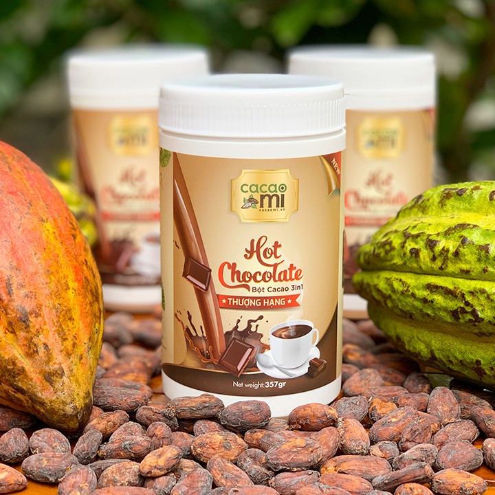 Thức uống sô cô la thơm đậm vị cacao nguyên chất - Bột socola Hot Chocolate hòa tan CacaoMi hộp thượng hạng 357g