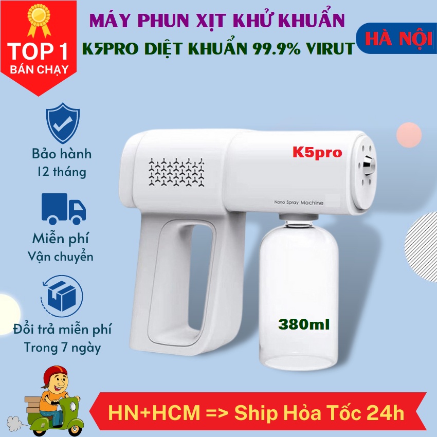 Máy xịt khuẩn nano cầm tay cao cấp K5pro thế hệ mới, có 8 tia sáng UV phun xa 1.5m