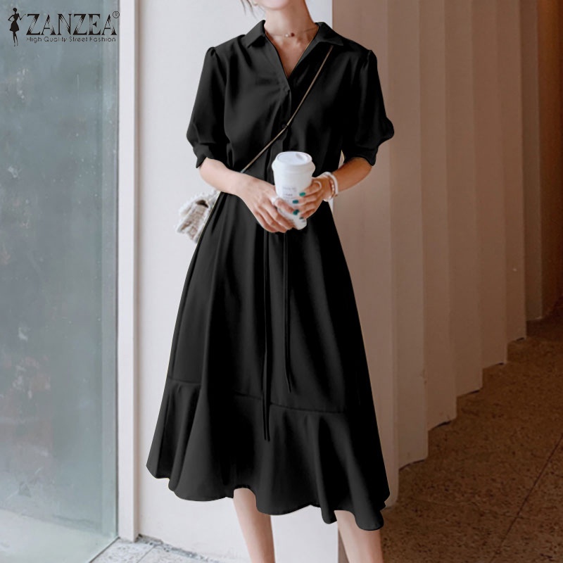 Đầm ZANZEA dáng dài tay lửng thanh lịch thời trang cho nữ