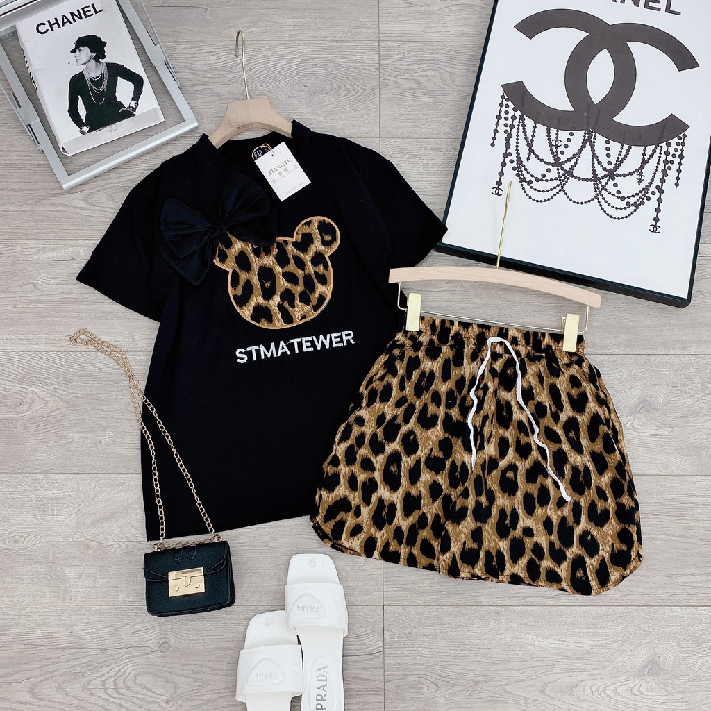 Set bộ áo phông nơ báo mix quần short đùi siêu cá tính BN206