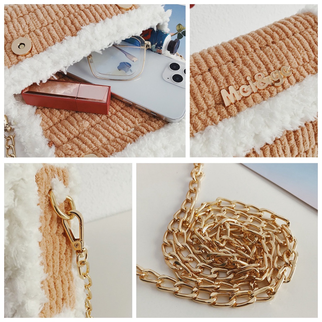 [Có video hướng dẫn] Túi tự đan len phối màu, túi Mei&amp;ge tự đan len xù phong cách Hàn Quốc - Bộ phụ kiện đầy đủ LX104