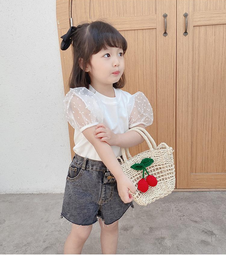 Áo Kiểu Tay Phồng Ngắn Thời Trang Xinh Xắn Cho Bé Gái
