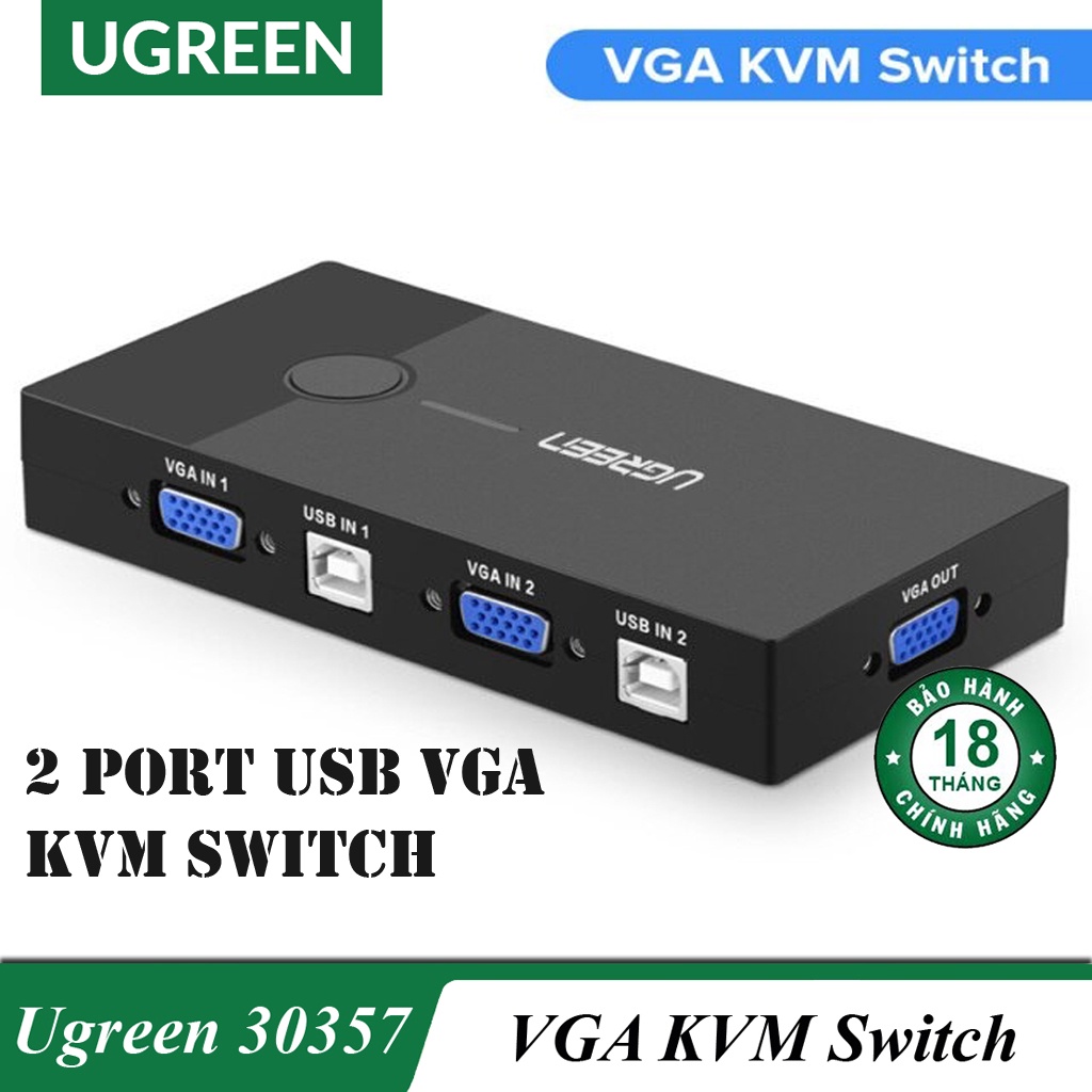 Bộ chuyển tín hiệu 2 CPU dùng 1 Màn hình Chính hãng Ugreen 30357 Cao Cấp - 2 Port USB VGA KVM Switch