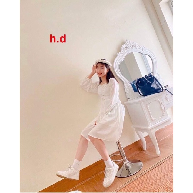 VÁY BABYDOLL Cổ Tim 3 Cúc Ngực❤Đầm trắng dài công chúa (ảnh thật + Video shop tự quay)❤Đầm nữ dự tiệc 2 lớp ko lộ hàng
