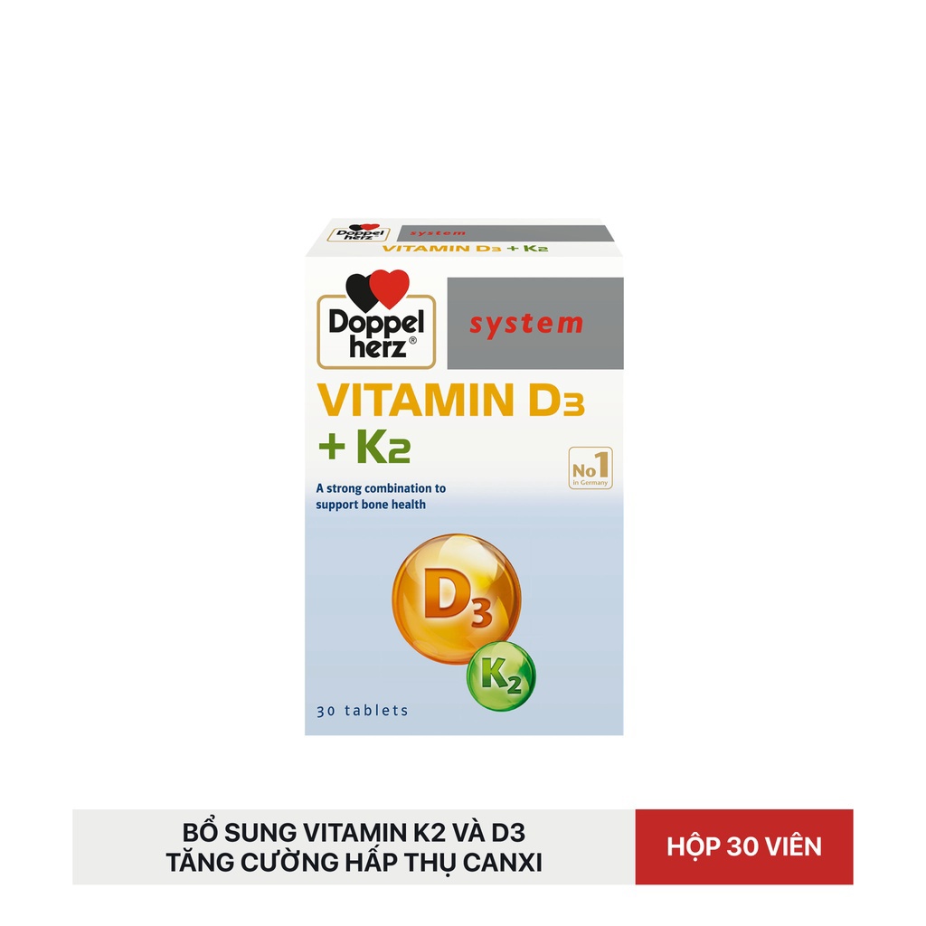 Vitamin D3 K2 - Bổ Sung Vitamin D3, Vitamin K2, Phòng Loãng Xương, Tăng Hấp Thu Canxi (Hộp 30 Viên) [Chính Hãng Đức]