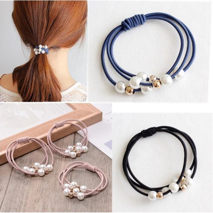 Dây Cột Tóc Nhiều Lớp Đính Hột Ngọc Xinh Xắn Cho Nữ (Giao màu ngẫu nhiên)