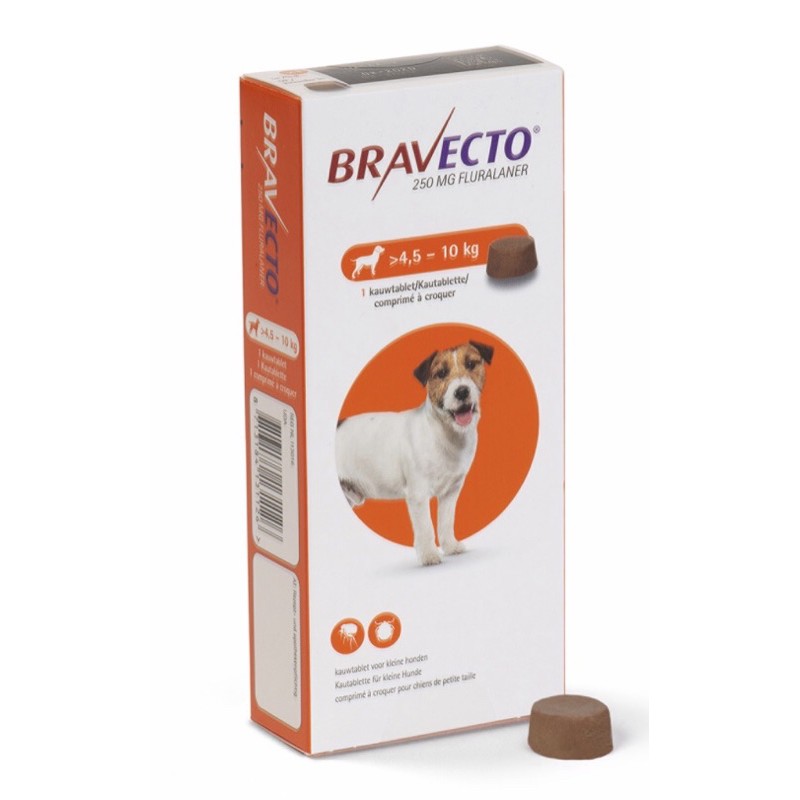 1 Viên BRAVECTO 4,5-10kg loại bỏ ve, ghẻ do Demodex, rận kéo dài 3 tháng cho chó