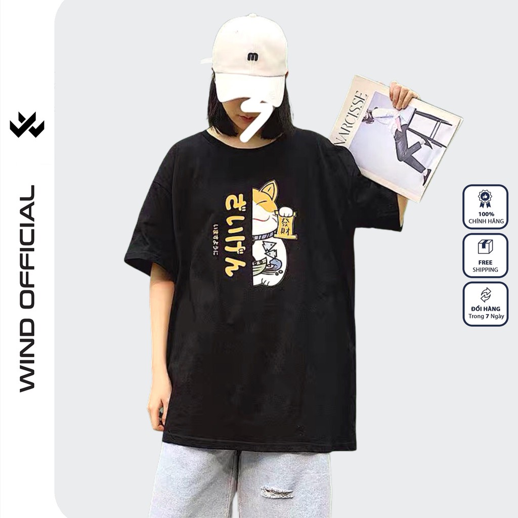 Áo thun tay lỡ WIND phông unisex form rộng Mèo Hàn nam nữ oversize ulzzang