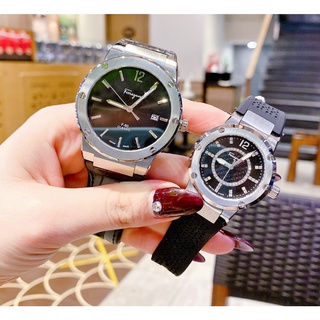 Bảo Hành 12 Tháng Đồng Hồ Cặp Đôi Nam Nữ Ferragamo F80 Dây Da Cao Su Màu Đen - Size 41mm - 33mm - Máy Quartz