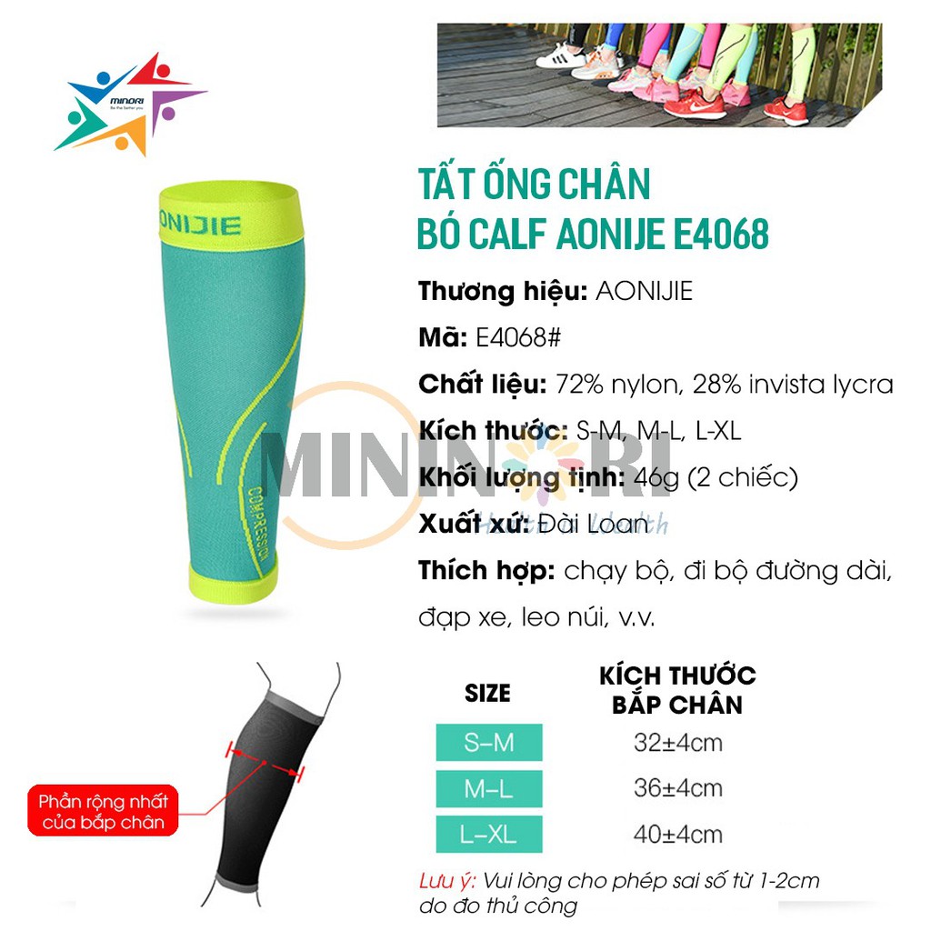 [Mã MINI20k hoàn 10% đơn 199K tối đa 20K xu]Tất Bắp Chân  - Bó CALF  Chạy Bộ Aonijie E4068, Hồi Phục Cơ Nhanh