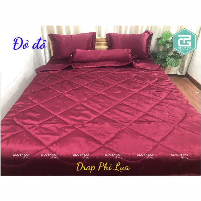 Bộ ga gối phi lụa mát mịn cao cấp 4 món: 1 ga bọc + 2 áo gối nằm + 1 áo gối ôm (ko mền) 1m6, 1m8.ga giường