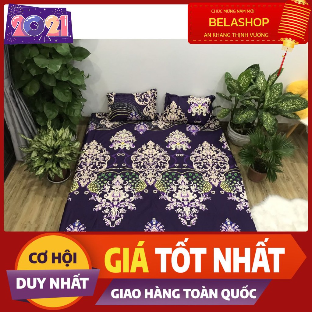 Bộ ga gối Drap 1m8 Cotton Poly Vikona mẫu pha lê tím