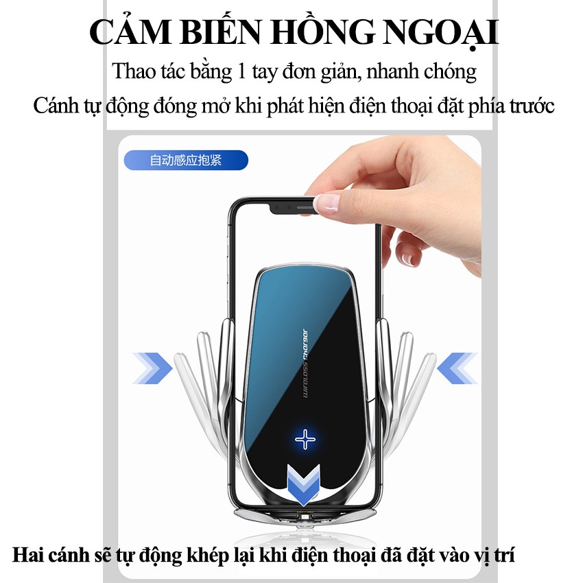 Giá đỡ điện thoại trên ô tô kiêm sạc không dây V50S phun sương nước hoa chính hãng cao cấp sang trọng ECOMTOP