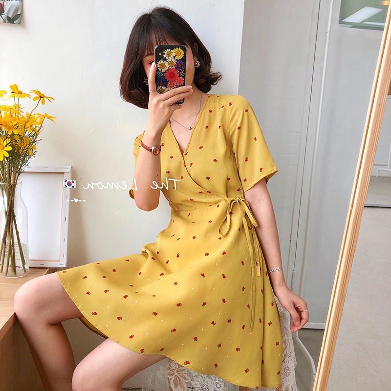 Xiaozhainv (3C) Váy Hoa Tay Ngắn Cổ Chữ V Size M-4Xl