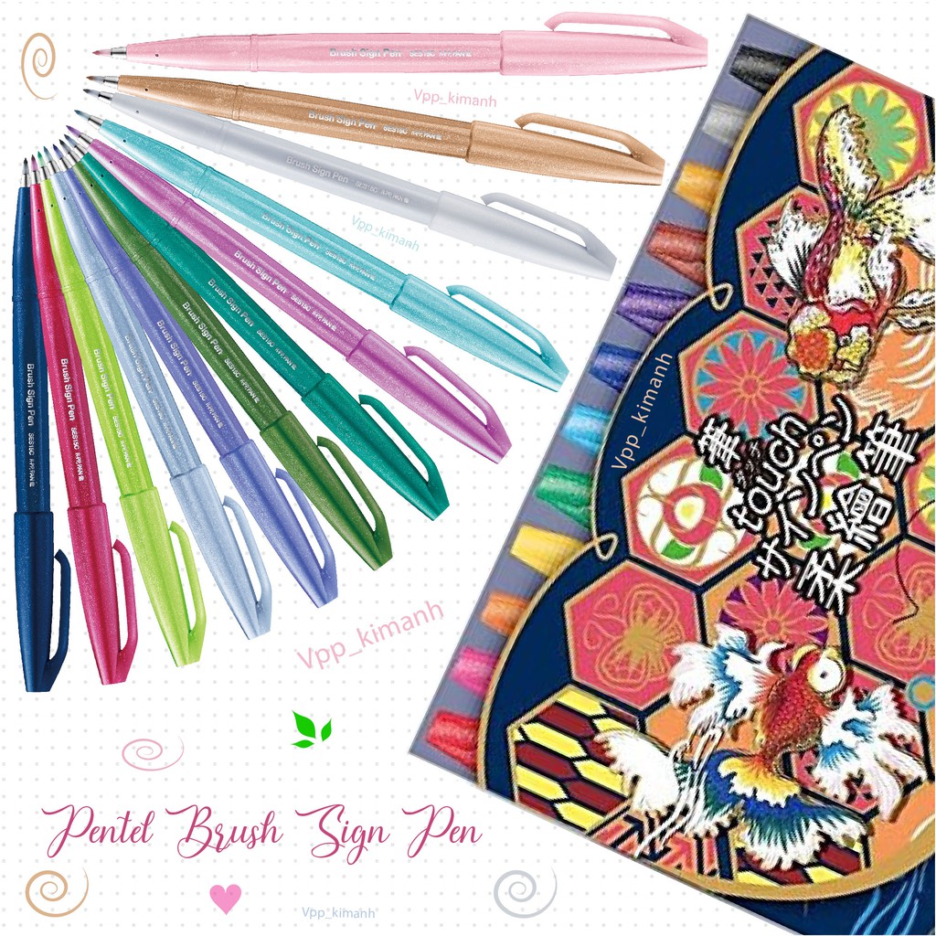 Bộ 12 chiếc BÚT VIẾT THƯ PHÁP PENTEL FUDE TOUCH SIGN PEN, Brush pen NHIỀU MÀU - Colouring brush sign pen