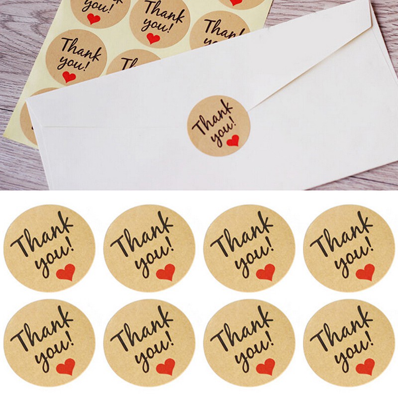 Bộ 60 Sticker Giấy Kraft In Chữ Thank You Dùng Trang Trí Bánh Kem