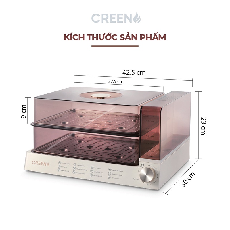 Nồi hấp điện thương hiệu Creen dung tích 13.5 lít, công nghệ sản xuất tiêu chuẩn Hàn Quốc | Bảo hành 1 năm