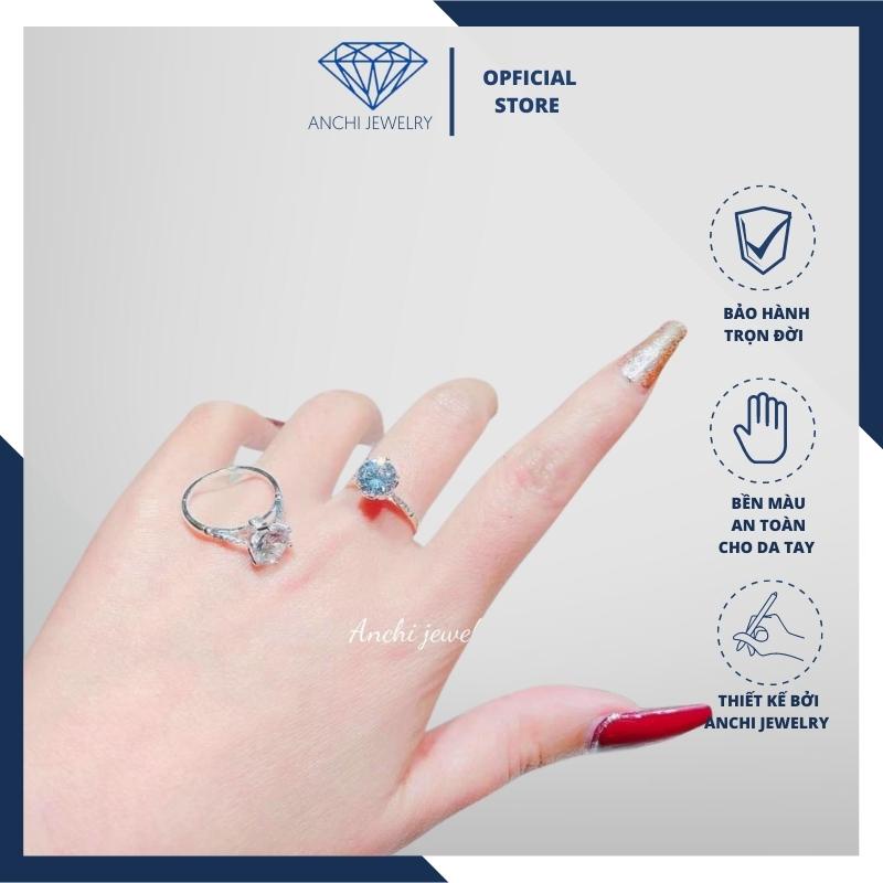 Nhẫn nữ mặt đá tròn 5ly nhô cao, bạc ta sáng đẹp - Anchi jewelry