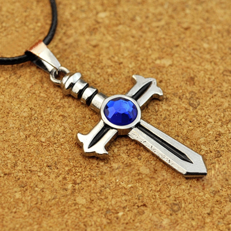 Dây chuyền mặt thánh giá đính đá pha lê phong cách anime Fairy Tail