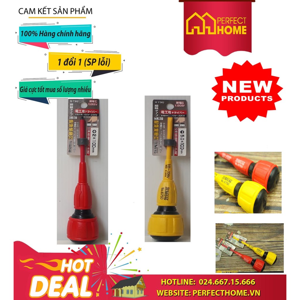 ⚡️Sale sốc⚡️ { Hàng chính_hãng}{Hàng_Chính hãng} Tuốc nơ vít 6750 (#2×100), 6750 (5.0×100) SUNFLAG JANPAN