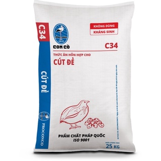 1 bao 25kg Cám Con Cò C34 Thức ăn hỗn hợp cho cút đẻ.