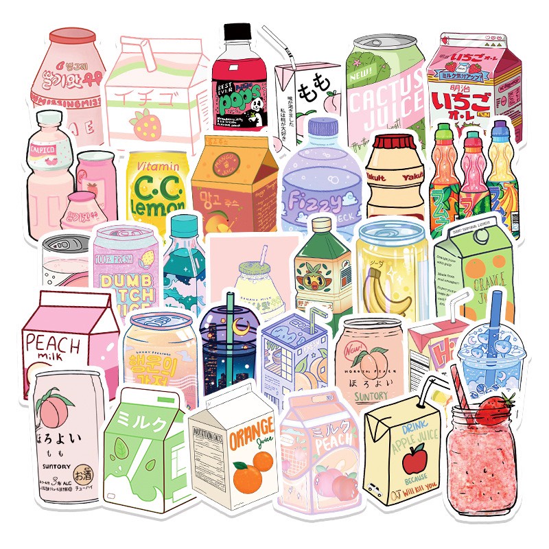 Sticker Đồ Uống Đồ Ăn Màu Galaxy Pastel Có Hương Vị Dễ Thương